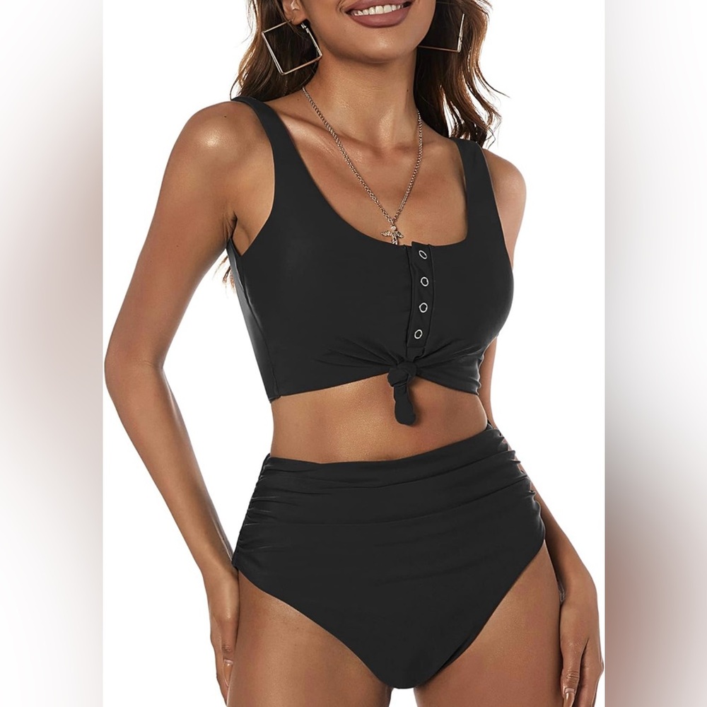ZAFUL Women's High Waisted Bikini Scoop Neck Swimsuit Two Pieces Bathing Suit